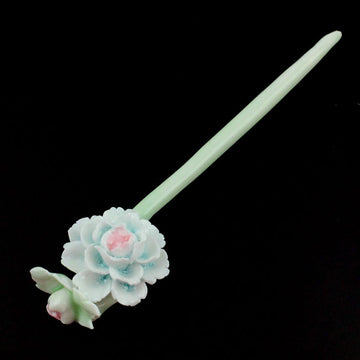 Handmade Porcelain China Hair Stick Begonia Green